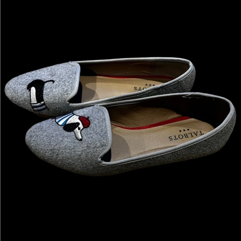 Talbot Heather Grey Felt ballet Flatbwith Daschund puppy embroidery Size 9‎